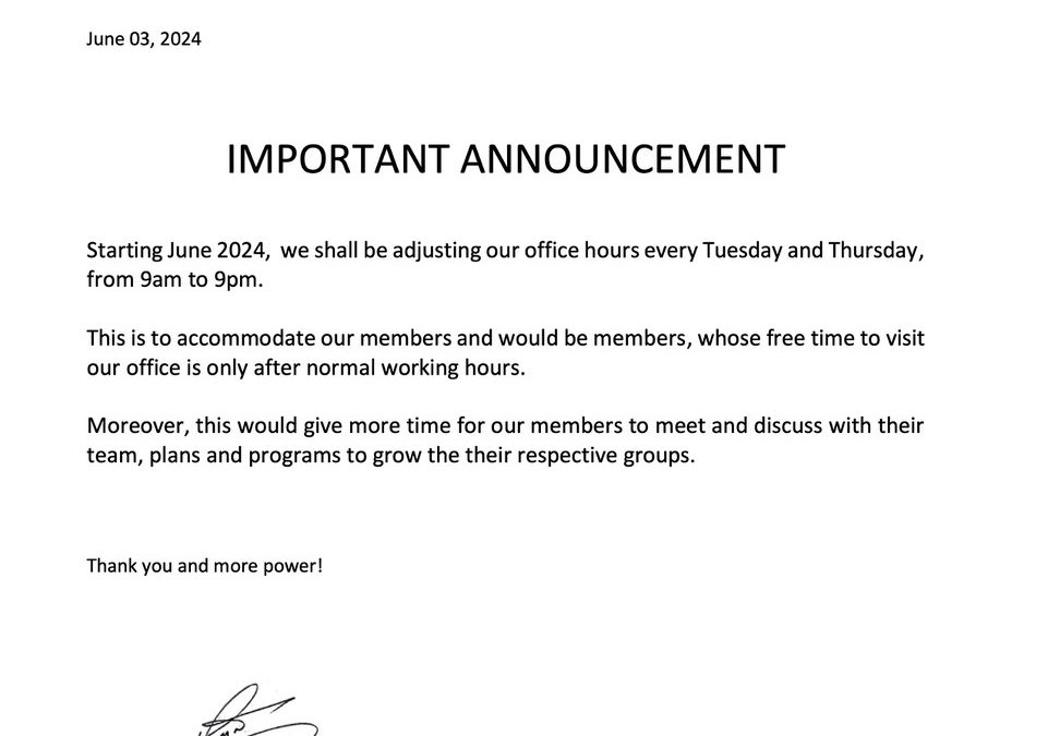 OFFICE HOURS IMPORTANT ANNOUNCEMENT